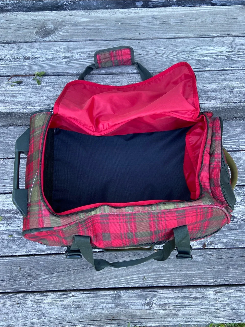 BURTON Luggage Plaid Wheelie Double Deck Rolling Travel Bag in Red